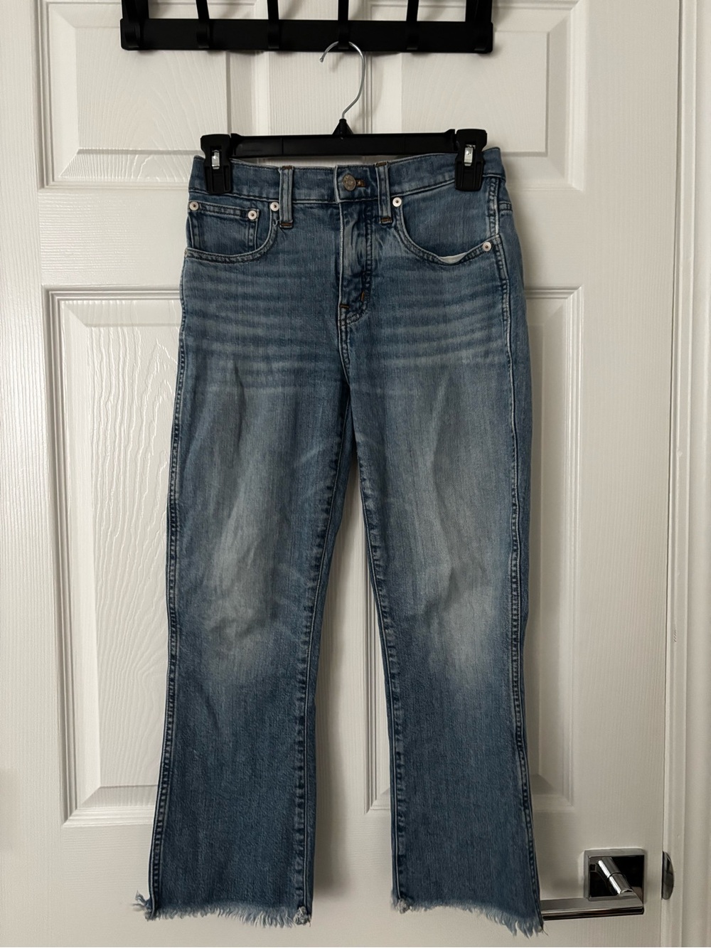 Madewell Light Blue Cropped Straight Jeans with Frayed Hem